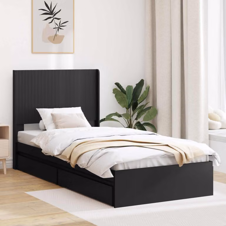 Letto con contenitore e testata vidaXL in legno nero 90 x 190 cm