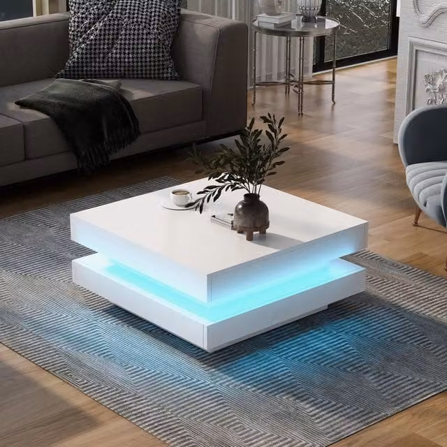 Tavolino da caffè quadrato MINIMAL bianco con LED e Bluetooth L/P/H: 70 x 70 x 36 cm – 1