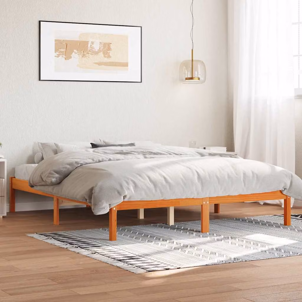 vidaXL Giroletto in legno di pino marrone cera con doghe fisse per adulti L/P: 160 x 200 cm