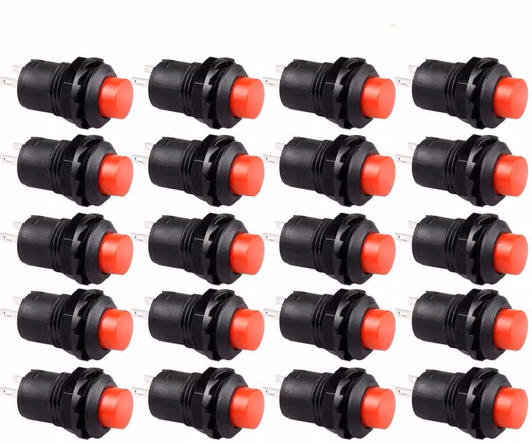 20 interruttori a pulsante SPST, 250V/1,5A, 125V/3A, di colore rosso, a contatto momentaneo