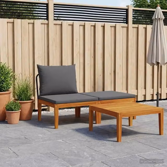 Salotto da Giardino-3 pz Set da Giardino con Cuscini Naturale