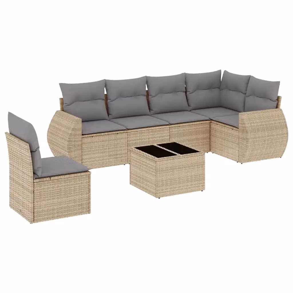 vidaXL Set Divani da Giardino 7 pz a Forma a L con Cuscini Beige e Grigio in Polyrattan e Acciaio – 2