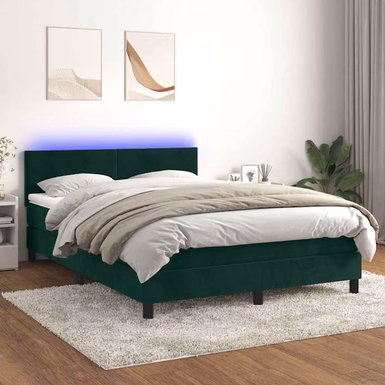 Letto a Molle con Materasso vidaXL in Velluto Verde Scuro con Illuminazione LED e Porte USB L/P/H: 140 x 190 cm