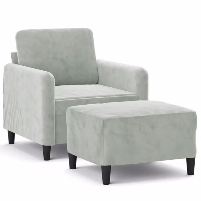 Poltrona | Sedia Relax con Poggiapiedi Grigio Chiaro 60 cm in Velluto
