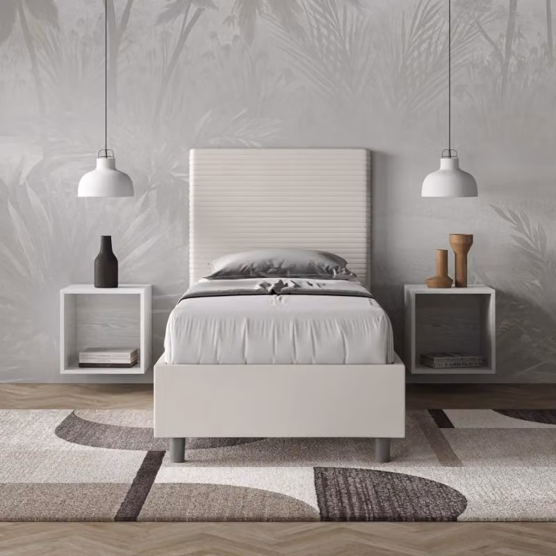 Letto singolo imbottito con contenitore Focus di ITYHOME in similpelle color cappuccino, L/P/H: 90 x 190 cm – 2