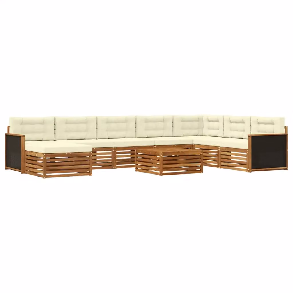 Set di divani da esterno a forma di U vidaXL in legno di acacia con tavolino e pouf, colore beige e marrone – 2