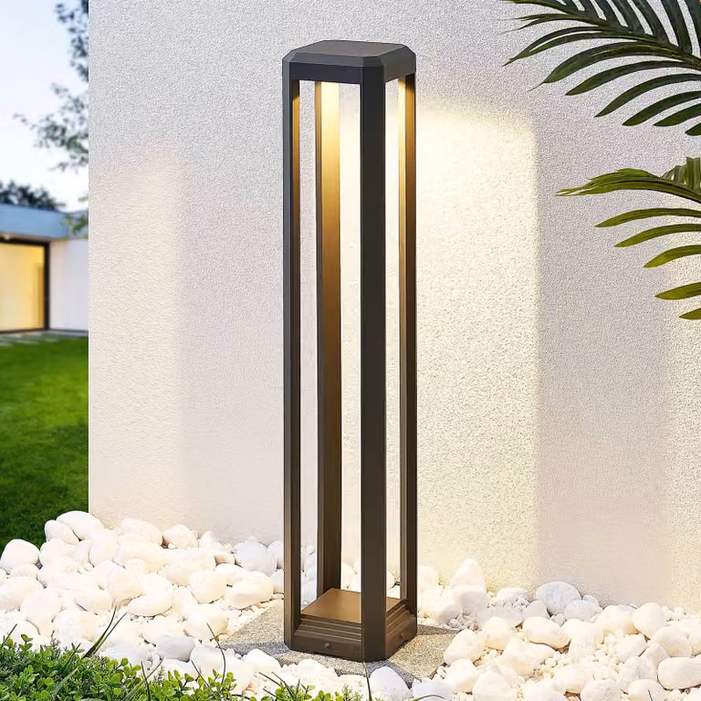 Lampioncino da giardino Fery Lucande, Alluminio / Grigio / Zincato, Alluminio, Moderno, Lampada LED da esterni
