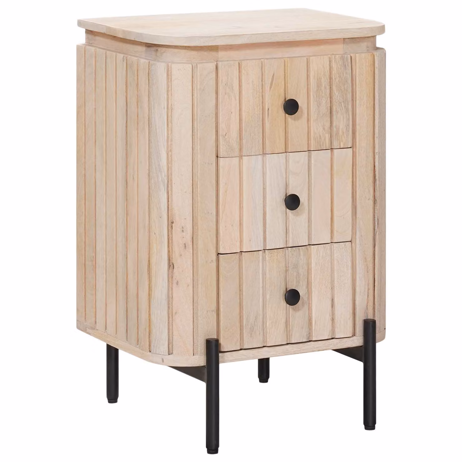Comodino a muro moderno vidaXL in legno di mango con design a strisce, Bianco, L: 40 cm, P: 30 cm, H: 60 cm