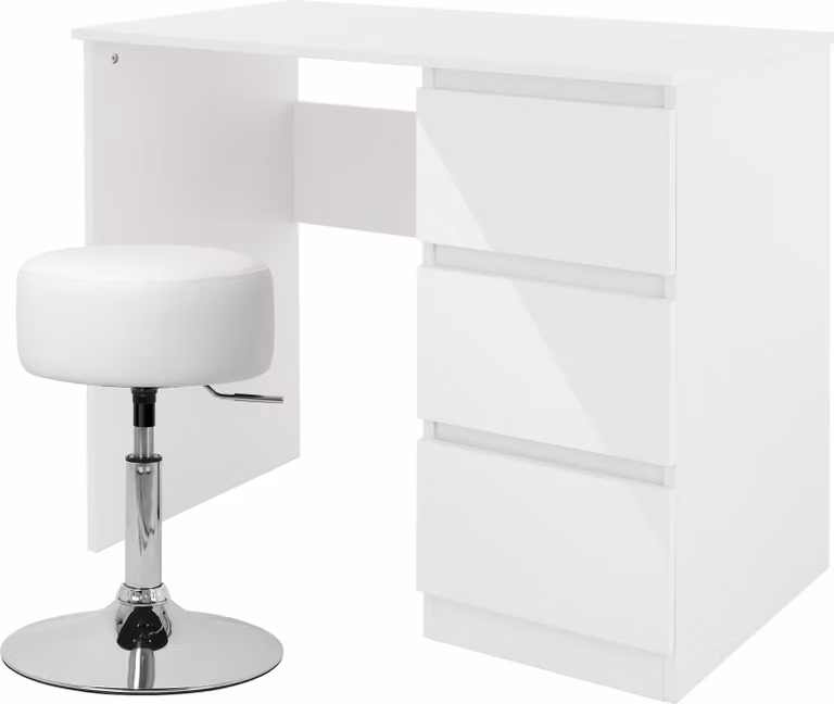 ML-Design scrivania con sgabello, bianco, scrivania per computer con 3 cassetti, sgabello imbottito Sgabello Ø33cm girevole regolabile in altezza 52-65cm