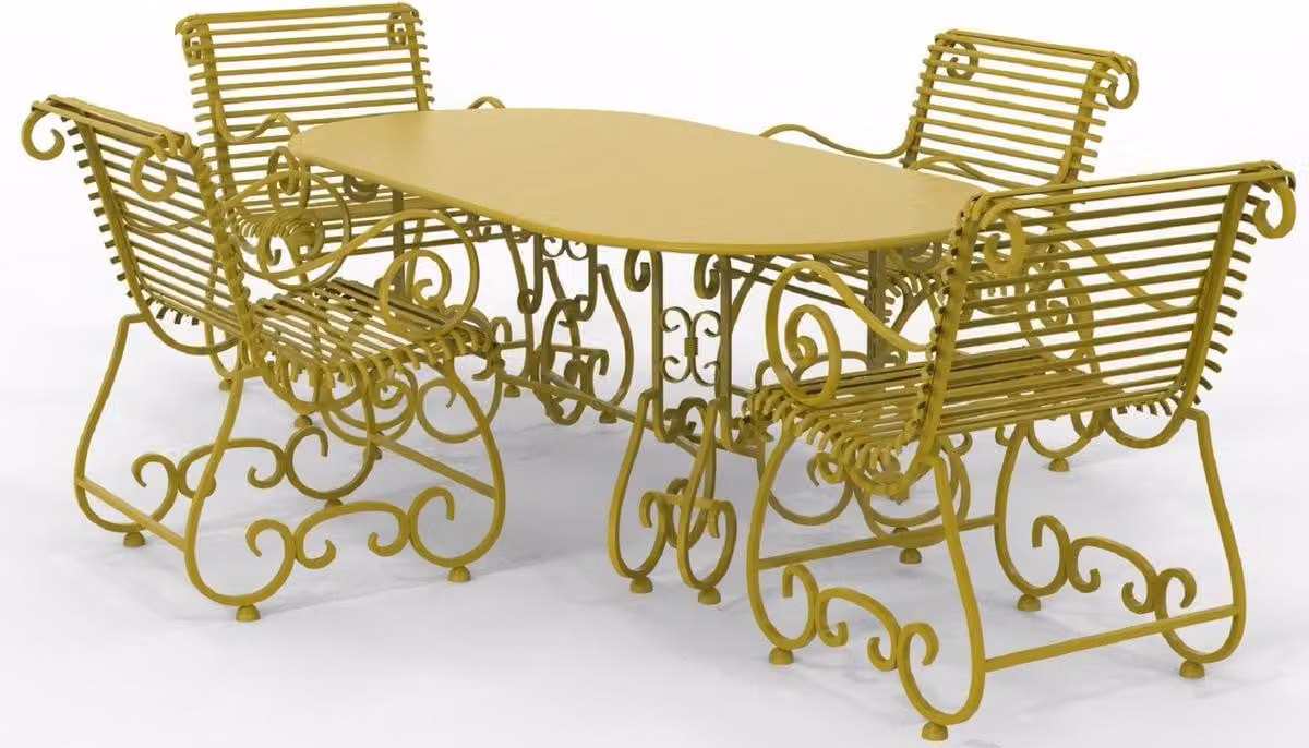 Casa Padrino Set di mobili da giardino in ferro battuto liberty - Vari colori - 1 tavolo ovale e 4 sedie da giardino con braccioli - Mobili da giardino e da giardino in ferro battuto liberty