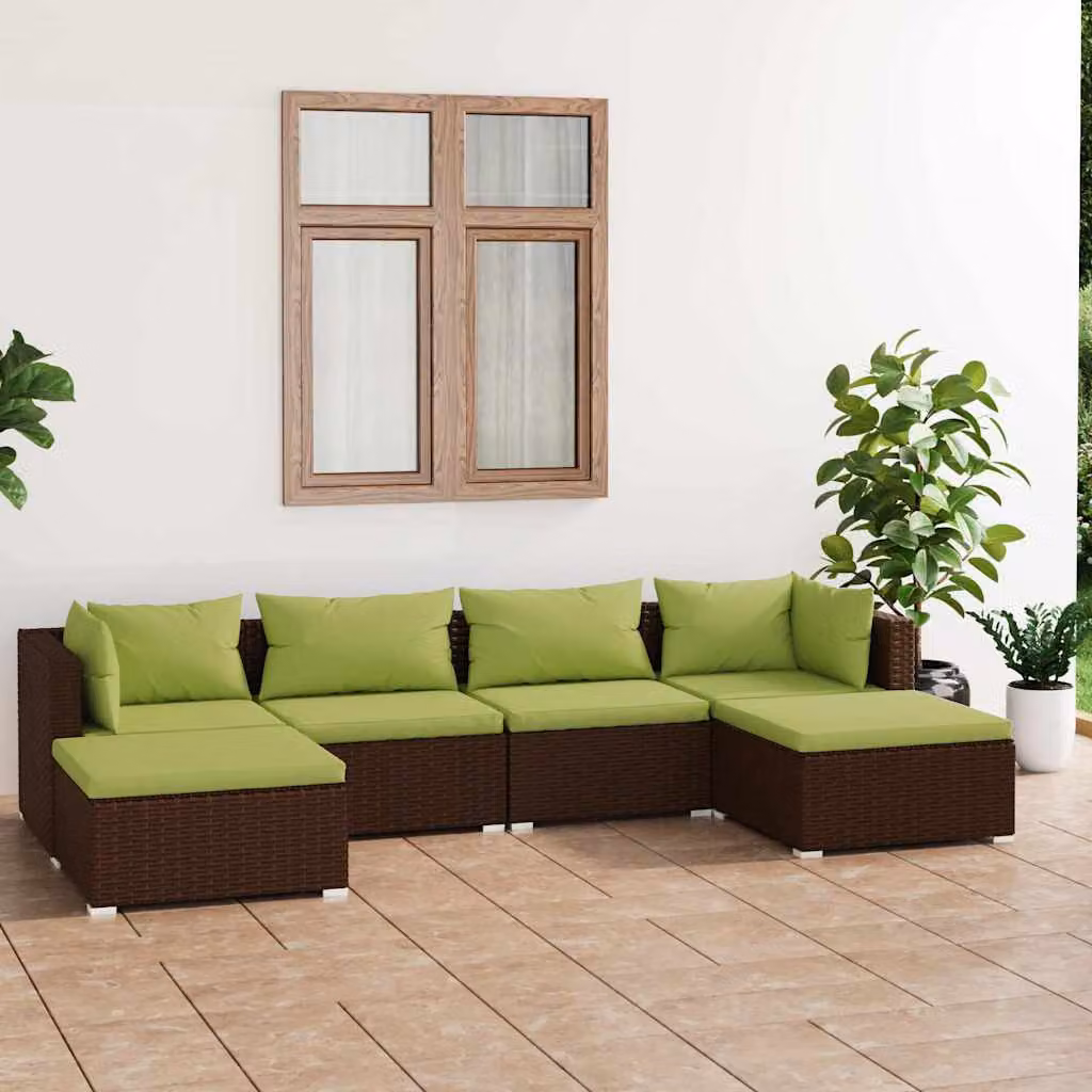 Set di divani da giardino vidaXL 6 pezzi in rattan marrone con cuscini e struttura in metallo per esterno