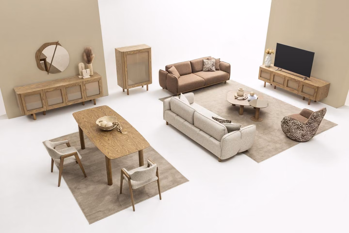 Wohnzimmer-Set 2x 4-Sitzer Sessel Tische & Stauraum für Stil & Komfort