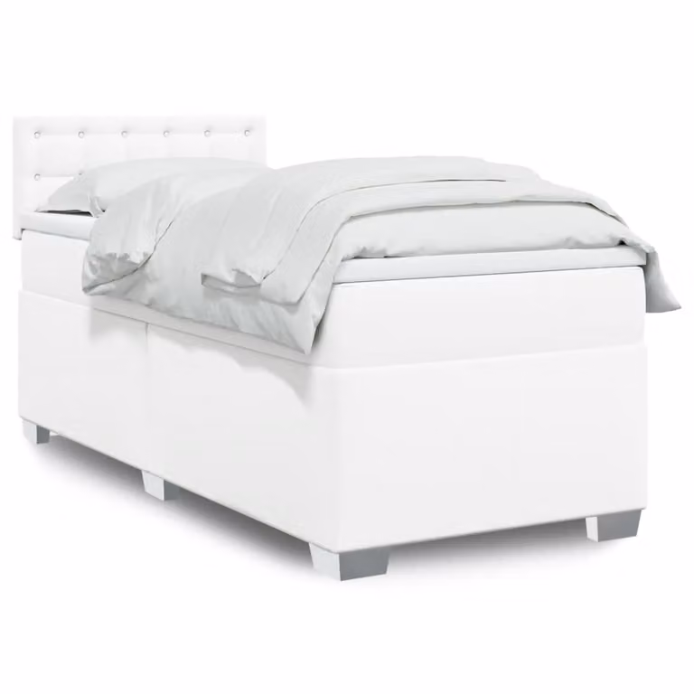 vidaXL Giroletto a Molle con Materasso Ibrido in Similpelle Bianco L/P: 90 x 190 cm