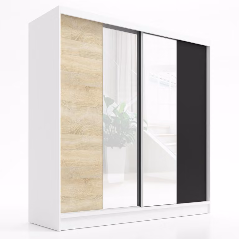 Armadio a porte sospese, a 2 ante con specchio SOLO 200 (Bianco, Nero, Sonoma)