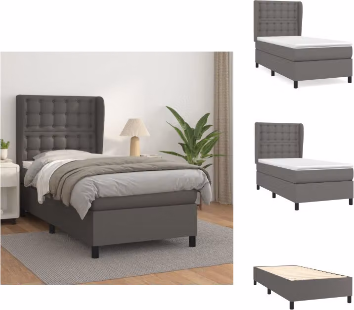 vidaXL Letto a molle con materasso grigio 100x200 cm in Pelle finta - Letti & strutture letto
