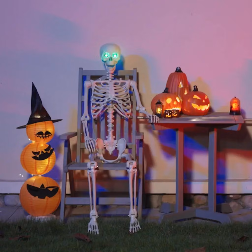 Scheletro di Halloween vidaXL in plastica, Altezza: 155 cm, Larghezza: 38,5 cm