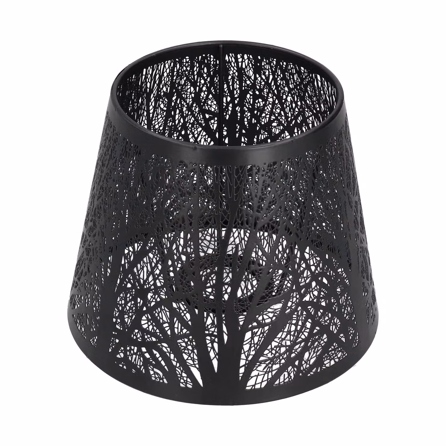 Paralume in ferro battuto intagliato a forma di albero della foresta E27 mini paralume per lampada da tavolo camera da letto comodino decorazione (nero)