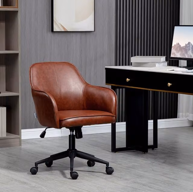 Sedia da ufficio ULEVR marrone in similpelle con funzione basculante e altezza seduta regolabile 46-54 cm