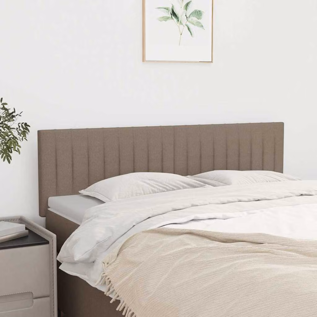 Testiera per letto vidaXL in tessuto color tortora con struttura in legno L: 144 cm, P: 5 cm, H: 78-88 cm