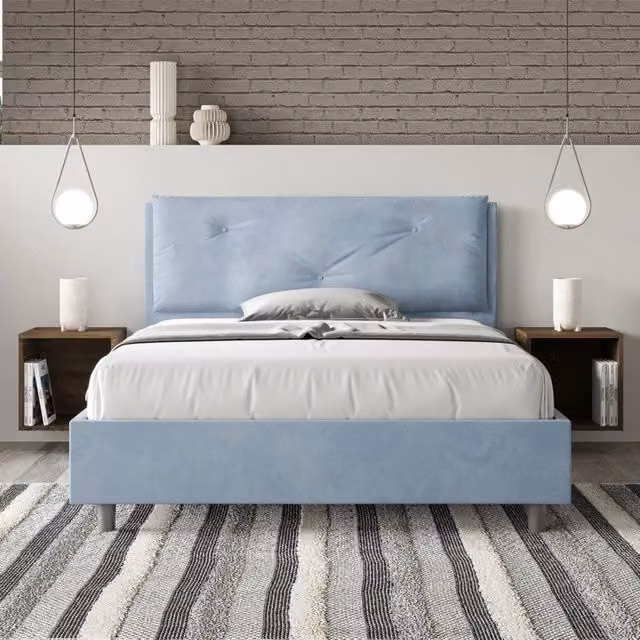 Letto imbottito Letto Matrimoniale alla Francese 140x210 cm Large - Con rete,Microfibra,Azzurro