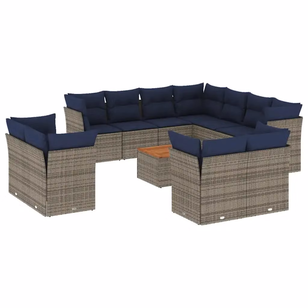 Set di Divani da Giardino a Forma di U vidaXL in Polyrattan con Cuscini Grigio e Blu e Tavolino da Caffè per Terrazza o Giardino – 2