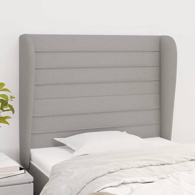 Testiera ad orecchio vidaXL in tessuto grigio chiaro con struttura in legno e pannello imbottito L: 83 cm, P: 23 cm, H: 118-128 cm