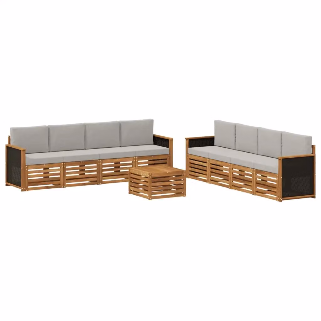 Set di divani da esterno vidaXL in legno di acacia con tavolino da giardino, 9 pezzi, Beige e Grigio – 2