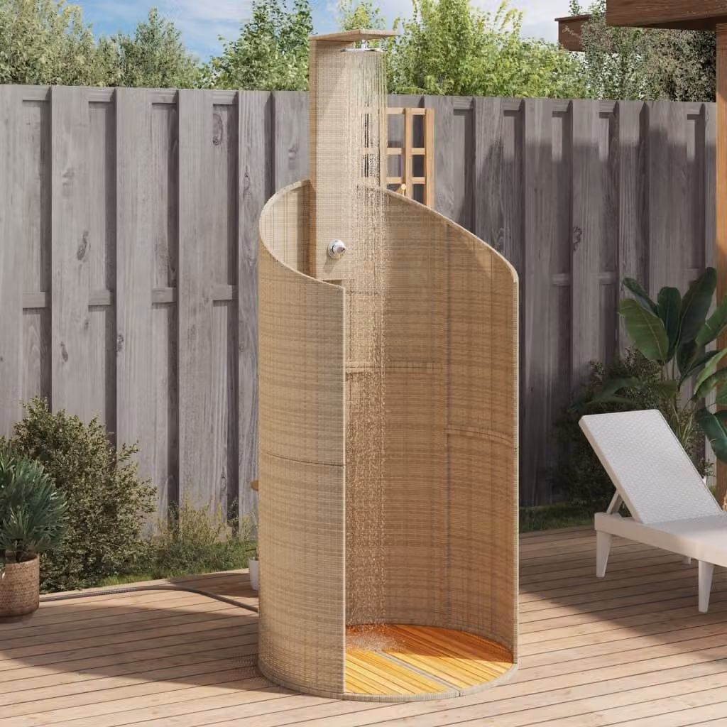 Maison Exclusive - Doccia da giardino beige 100x100x241,5 cm in rattan sintetico e legno di acacia