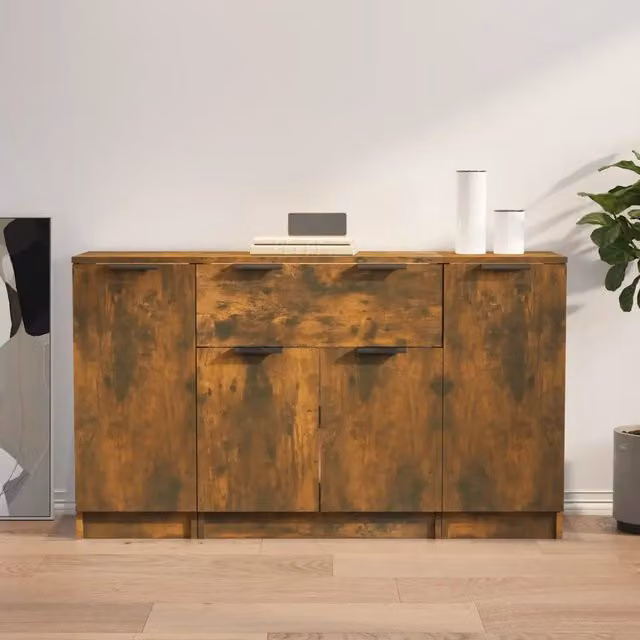 Set di 3 credenze vidaXL in legno multistrato color rovere fumo per sala da pranzo, modello moderno a parete