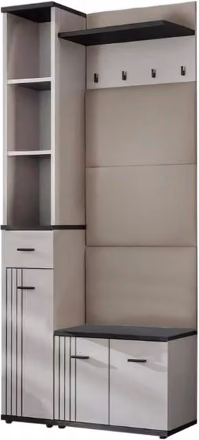 Mobile Ingresso Salvaspazio Design Moderno Organizer 90 x 32 x 203 Cm Cashmere E Nero Opaco