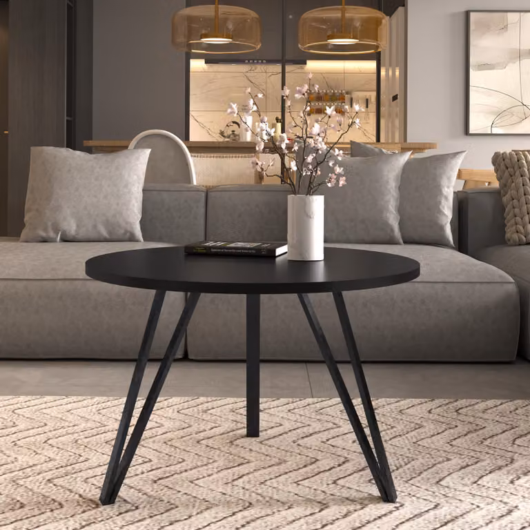 Mobili di design - Tavolino rotondo da 67 cm - Piano laminato e struttura in metallo - Tavolino da salotto moderno in stile loft