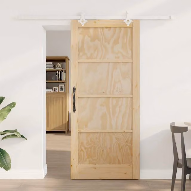 Porta scorrevole moderna vidaXL in legno e acciaio, colori bianco e beige, L: 86 cm, H: 198,5 cm
