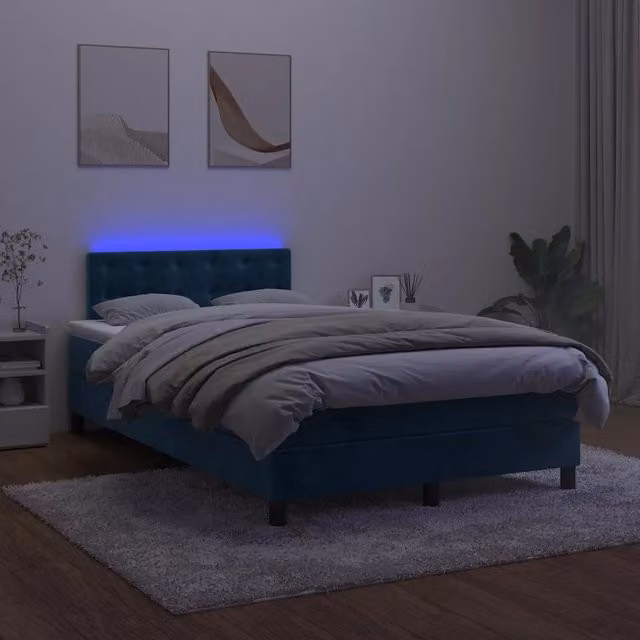 Letto Ibrido con Materasso e Illuminazione LED vidaXL in Velluto Blu e Bianco L/P: 120 x 200 cm