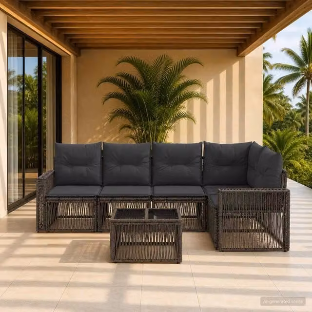 Set Divano da Giardino a L con Tavolino vidaXL, 6 Pezzi, Grigio e Antracite, in Polyrattan con Cuscini Inclusi – 1