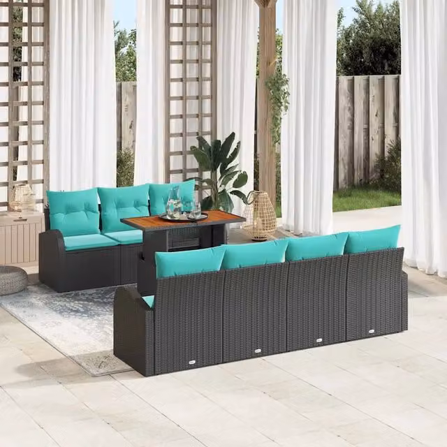 Set Divano da Giardino 8 pz Nero Poly Rattan 3358286