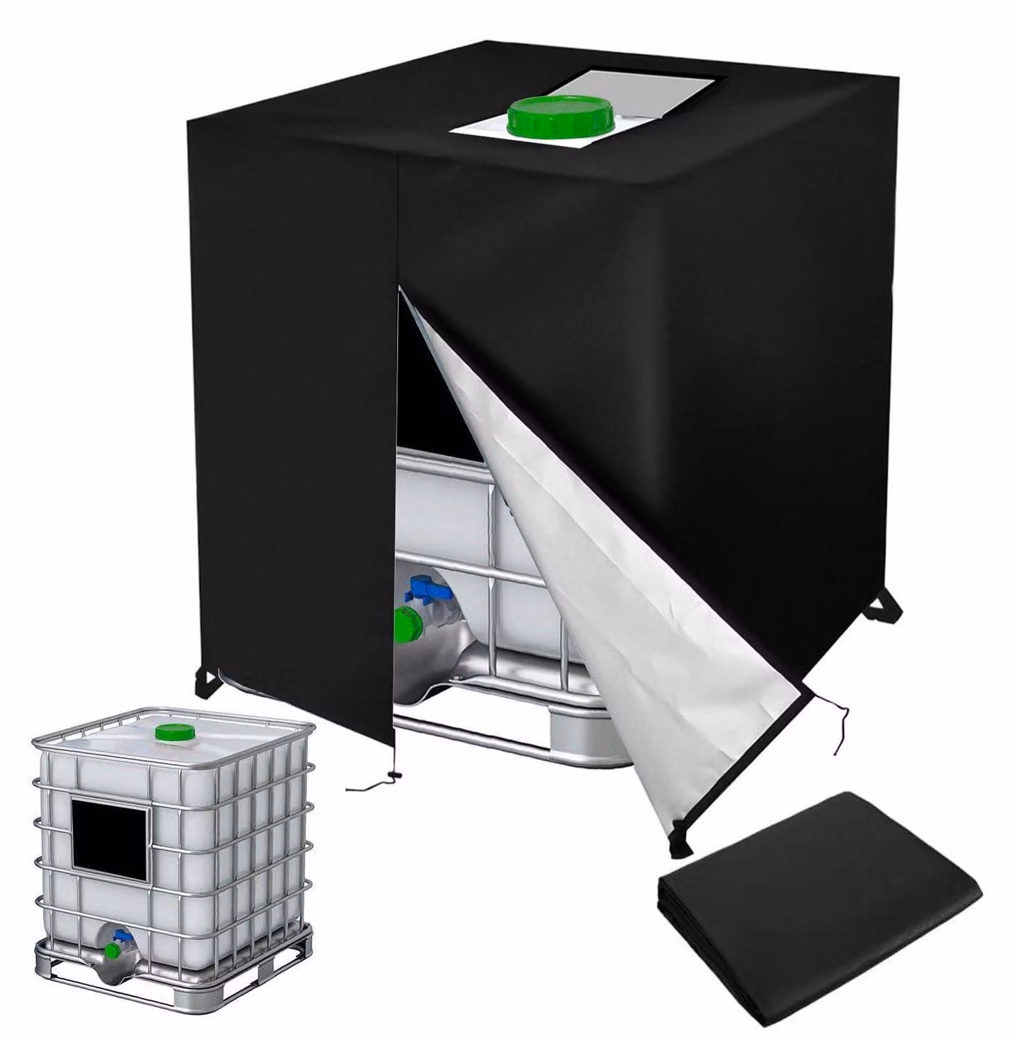 Copertura per serbatoio IBC, contenitore da 1000 litri, piano, impermeabile, resistente ai raggi UV, 120x100x116 cm, colore nero
