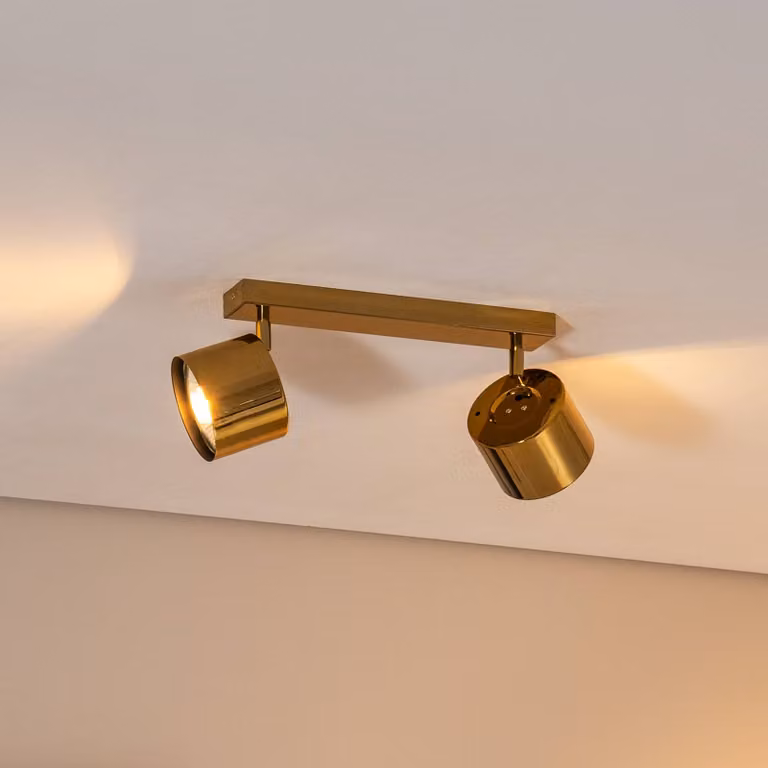 Faretto da soffitto Chloe orientabile, a 2 luci, acciaio color ottone Argon, dimmerabile, Ottone / Oro, Soggiorno / Sala da pranzo, Metallo, Moderno, Faretto