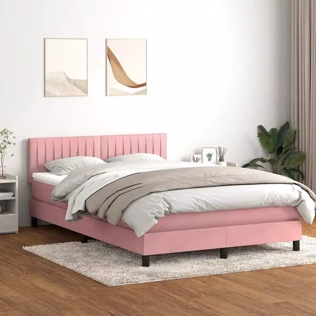 Letto a Molle con Materasso e LED Rosa 160x210 cm in Velluto 3317084
