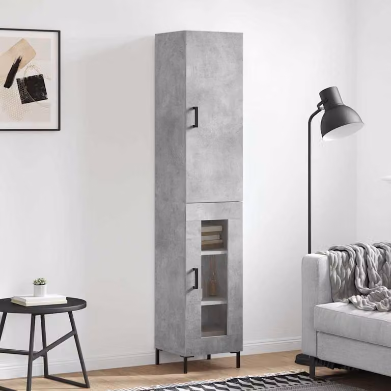 Credenza moderna vidaXL in legno e metallo, colore grigio, L/P/H: 34,5 x 34 x 180 cm