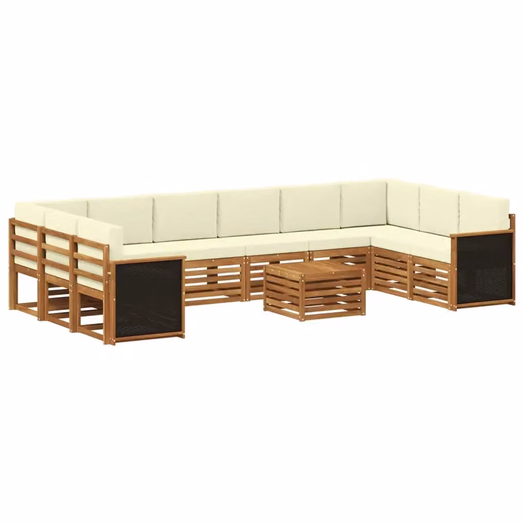 Set di divani da esterno vidaXL in legno di acacia con cuscini beige e marroni per giardino e terrazza, 8 pezzi – 2