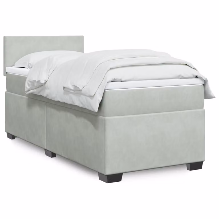 vidaXL Giroletto a Molle Ibrido con Materasso in Velluto Grigio e Bianco L/P/H: 200 x 90 x 100,5 cm
