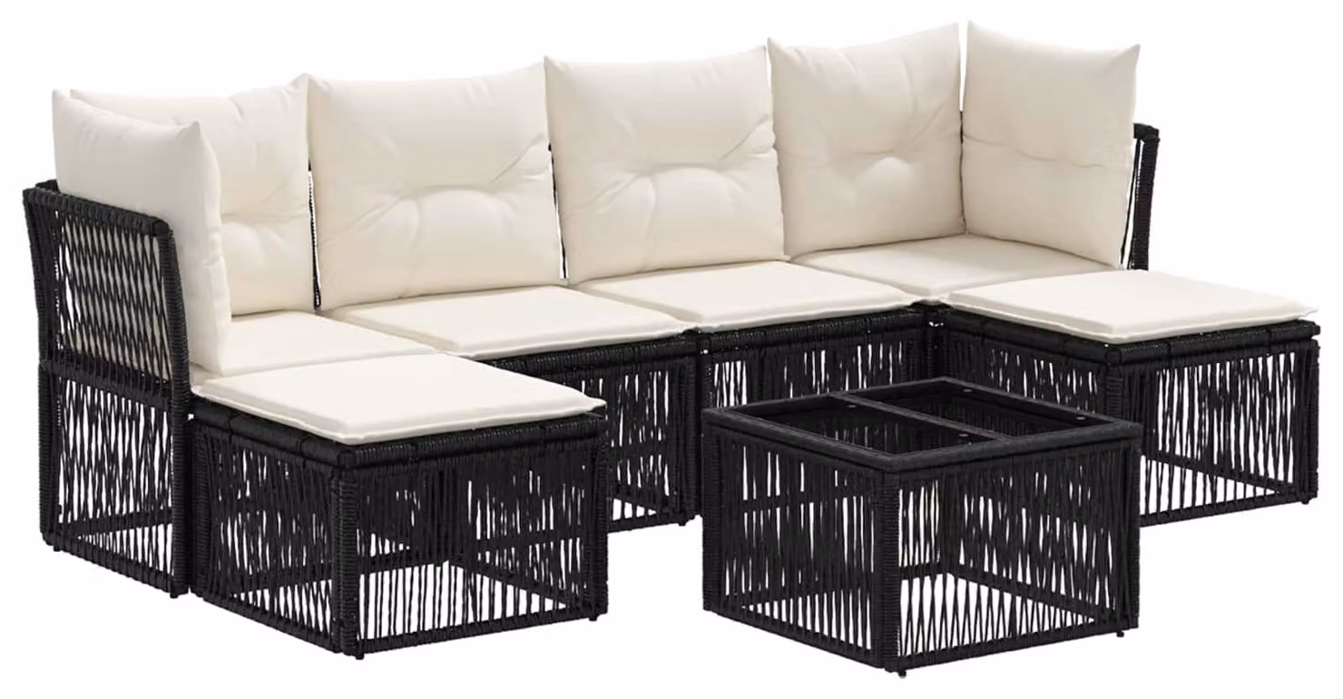 Set Divano da Giardino 7 pcs Nero polyrattan