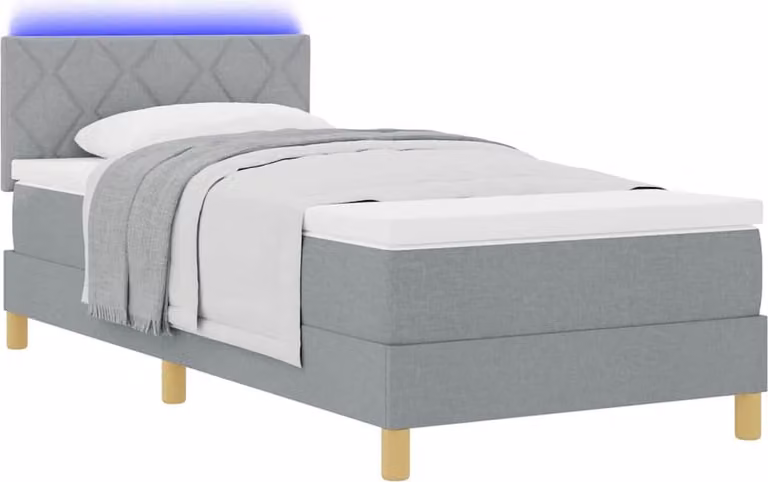 Letto a Sorgente LED Grigio chiaro 90 x 200 cm Tessuto