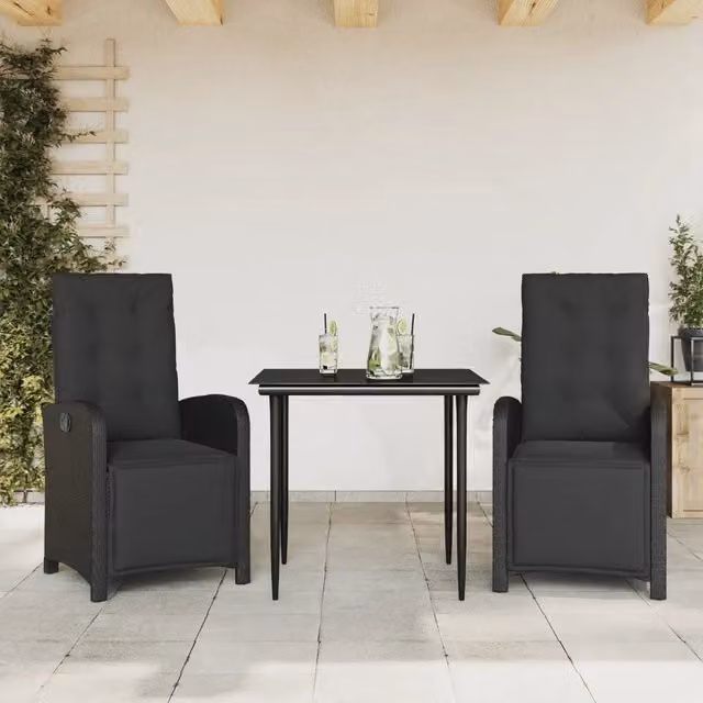 Set da Bistrò 3 pz con Cuscini Nero in Polyrattan 3212528