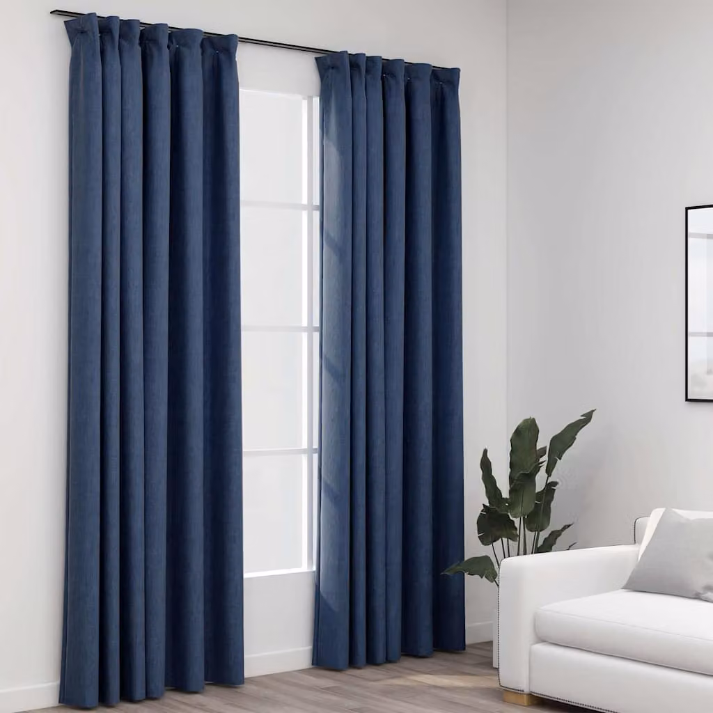 Set di 2 tende oscuranti vidaXL con effetto lino e ganci, colore blu, L: 140 cm, H: 245 cm