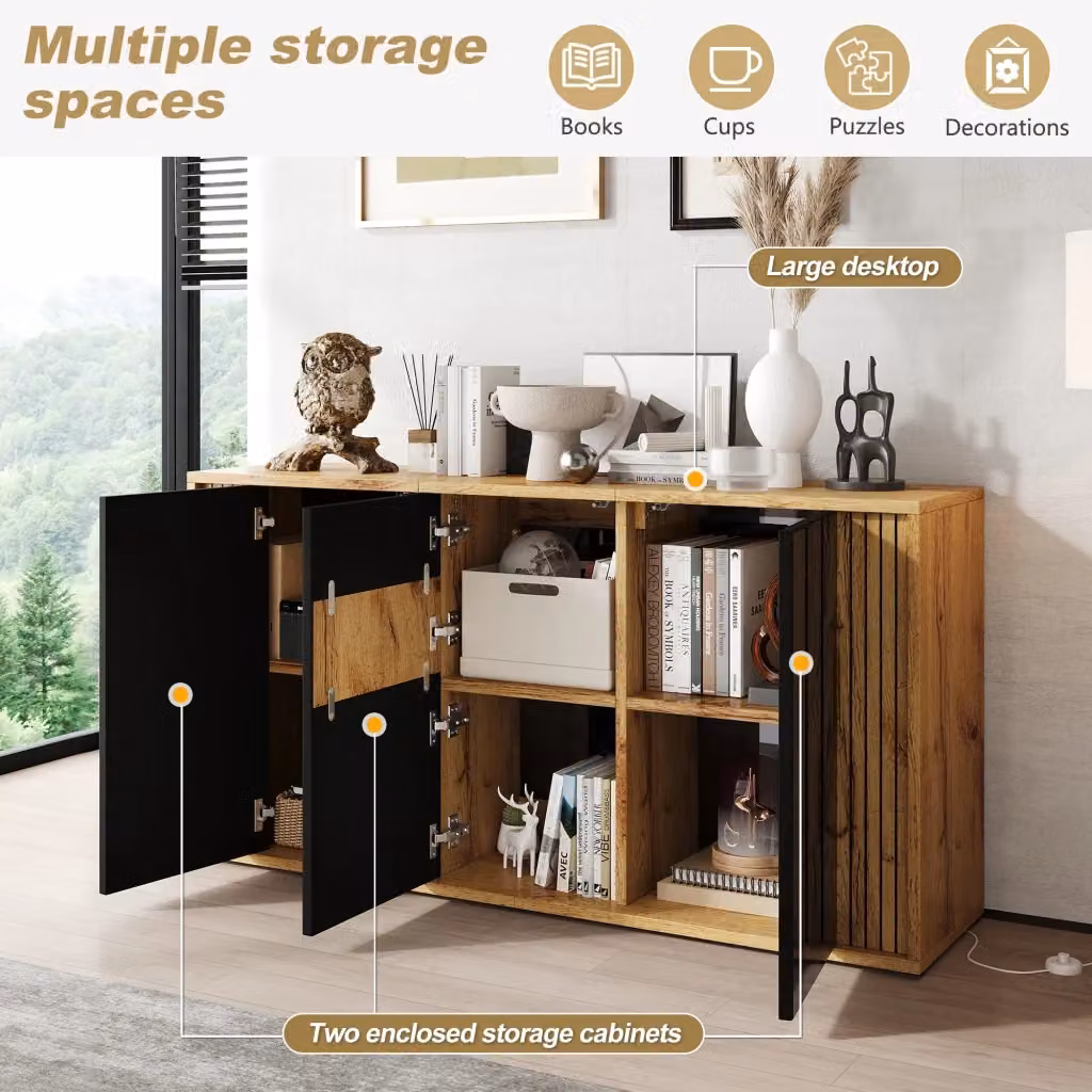 Consolle Moderna Minimal con 3 Ante Nero e Rovere L: 140 cm, P: 35 cm, H: 71 cm – 2
