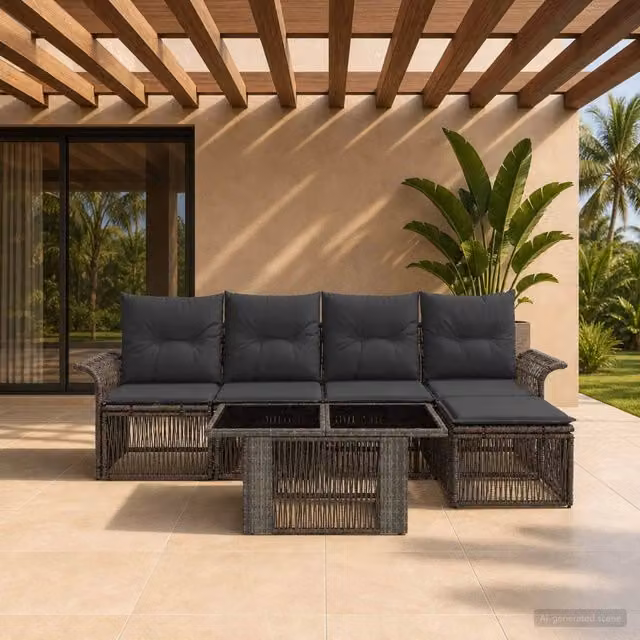 Set Divano da Giardino 6 pz Grigio e Grigio Scuro polyrattan 3436631