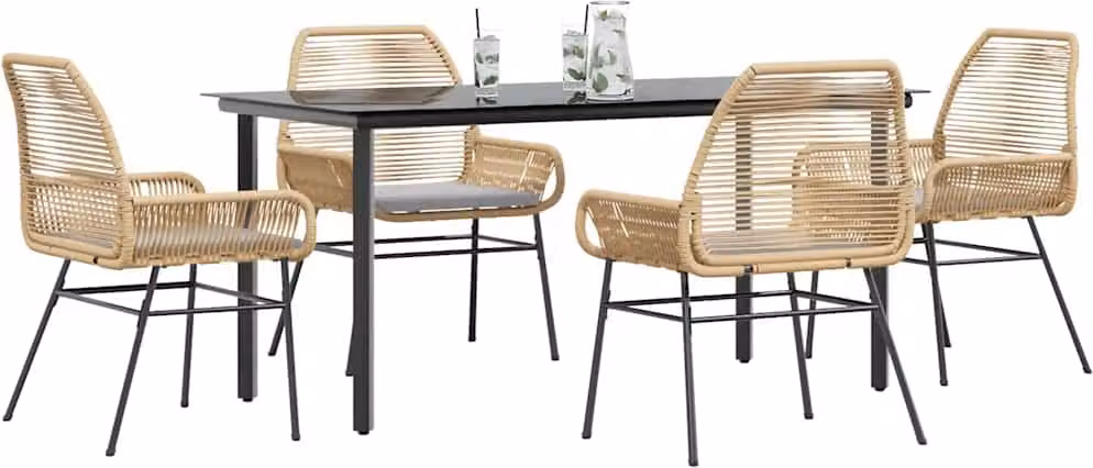 Maison Exclusive - Set da Pranzo da Giardino 5pz con Cuscini Polyrattan Vetro