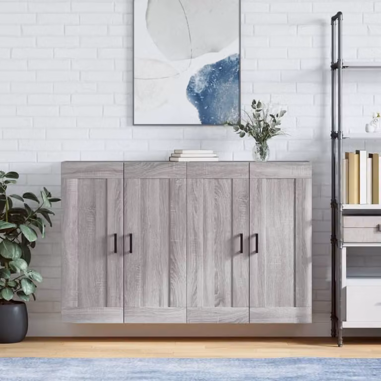 Set di 2 armadietti a parete moderni vidaXL in legno e metallo, colore grigio opaco