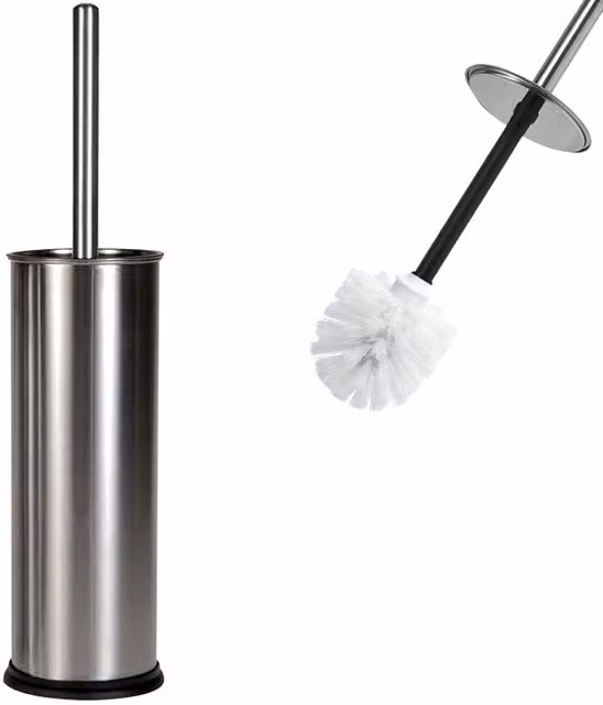 Scopino con contenitore Deuba in acciaio inox color argento, modello freestanding con spazzola